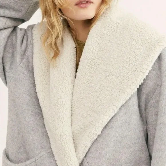 NWT Free People Wool Sherpa Coat Coco Cozy Grey - Picture 2 of 3